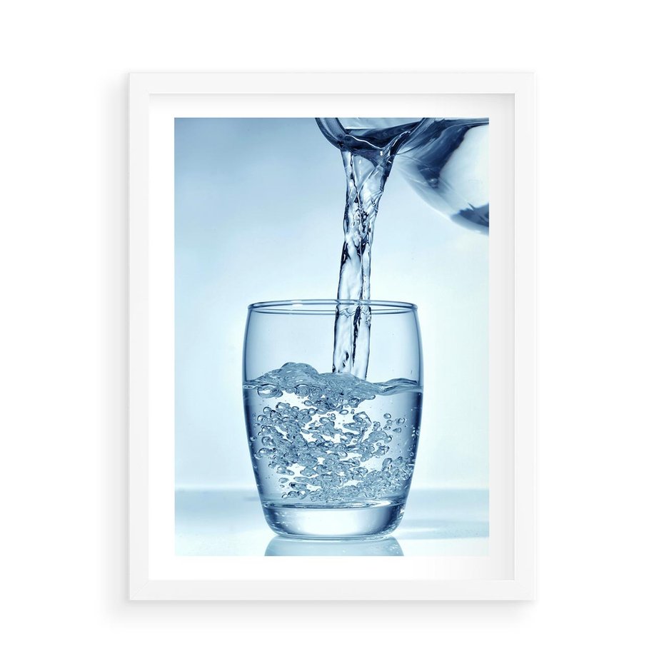 Plakat w ramie 50x70 - Chłodząca szklanka wody - szklanka, wody - rama biała