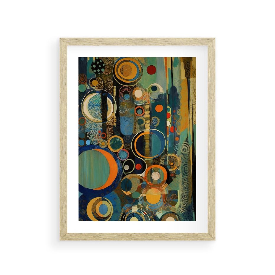 Plakat w ramie 30x40 - Wibracje Wymyślnych Form - abstrakcyjny obraz, mnogość kolorów - rama drewno