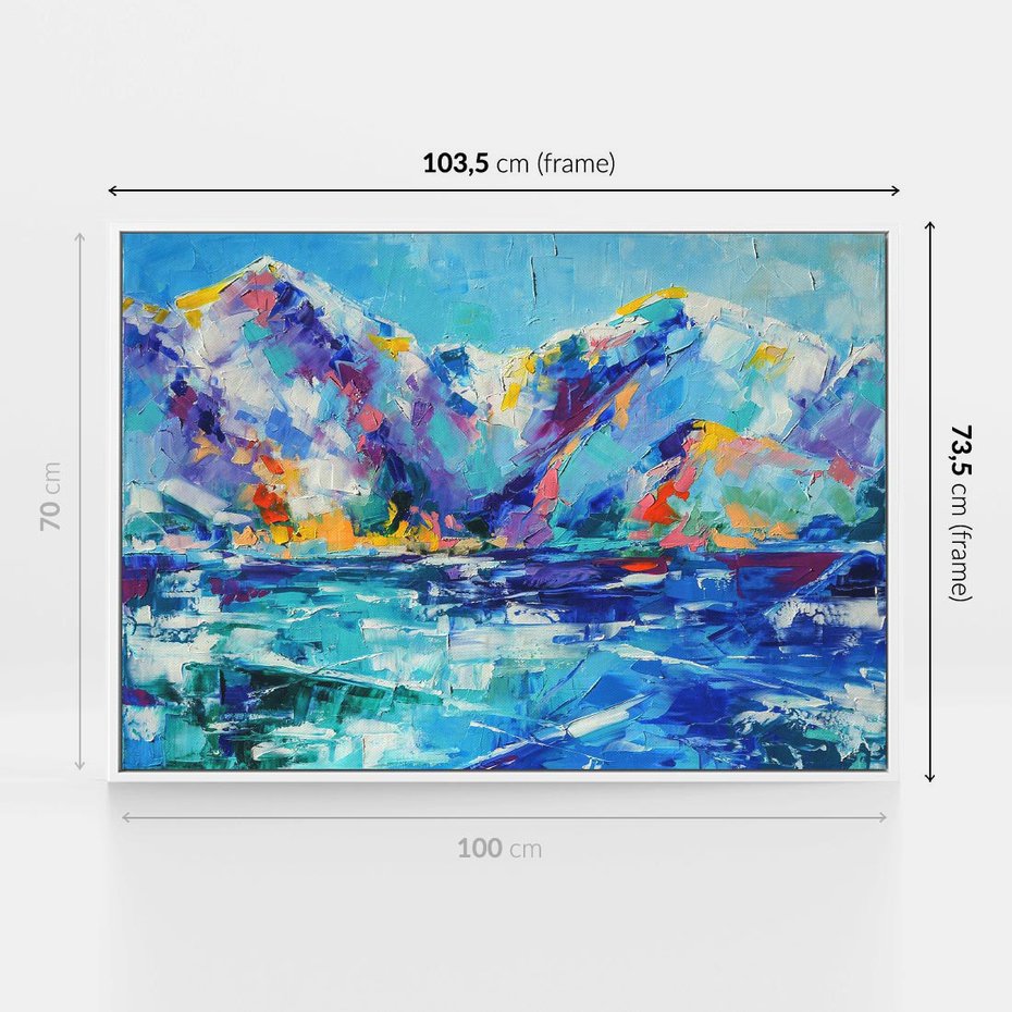 Obraz w ramie 100x70 - Mistyka Górskich Marzeń - abstrakcja, pejzaż gór - rama biała