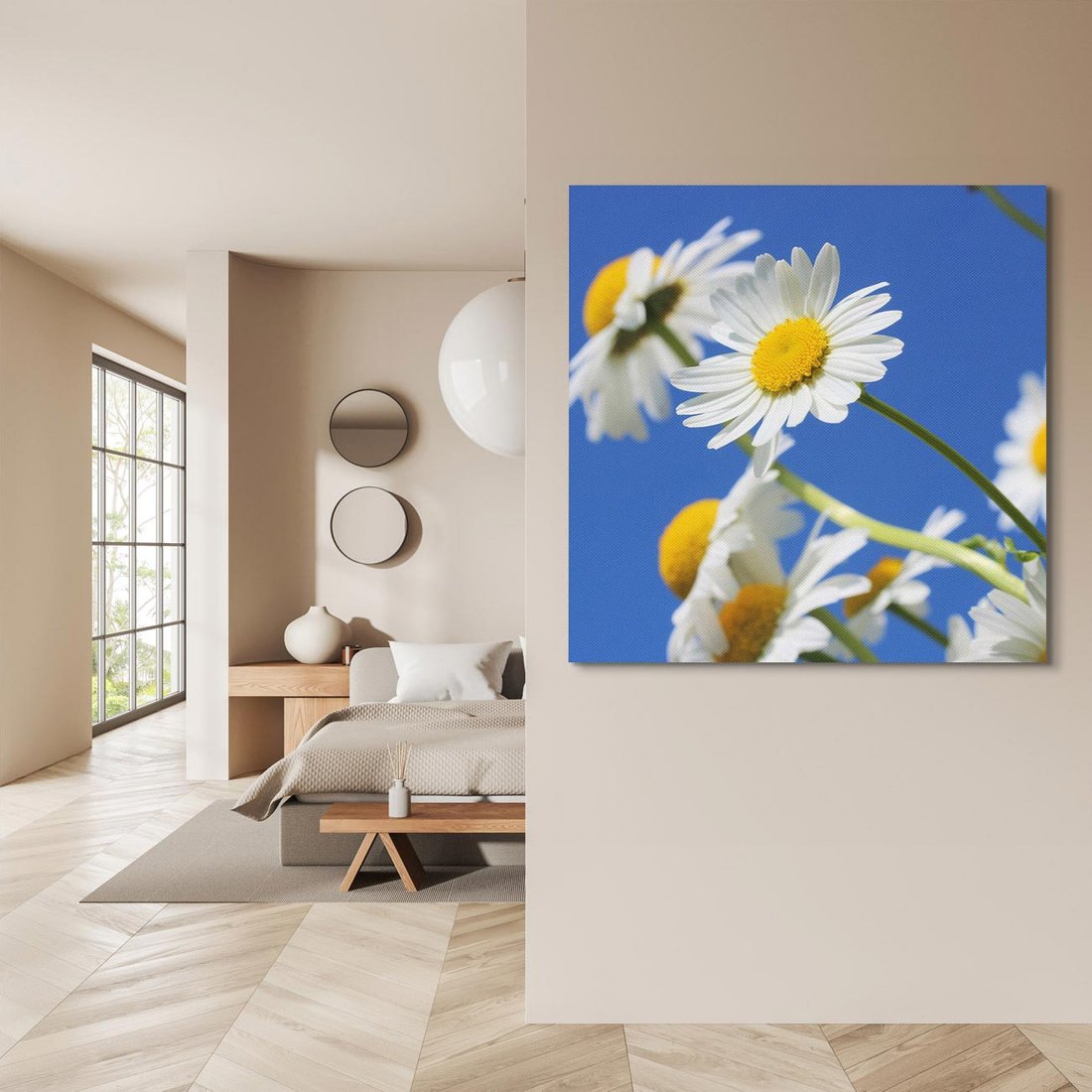 Obraz na płótnie 50x50 - Stokrotkowe pola - stokrotki, kwiaty