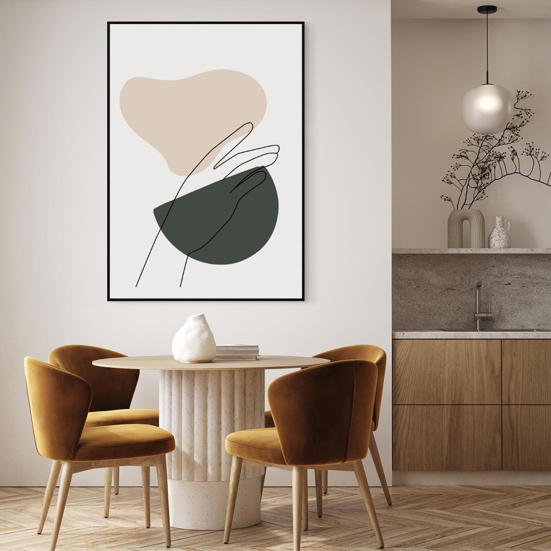 Obraz w ramie 70x100 - Rozkwitająca Opowieść - szkic jedną linią, one lone - rama czarna