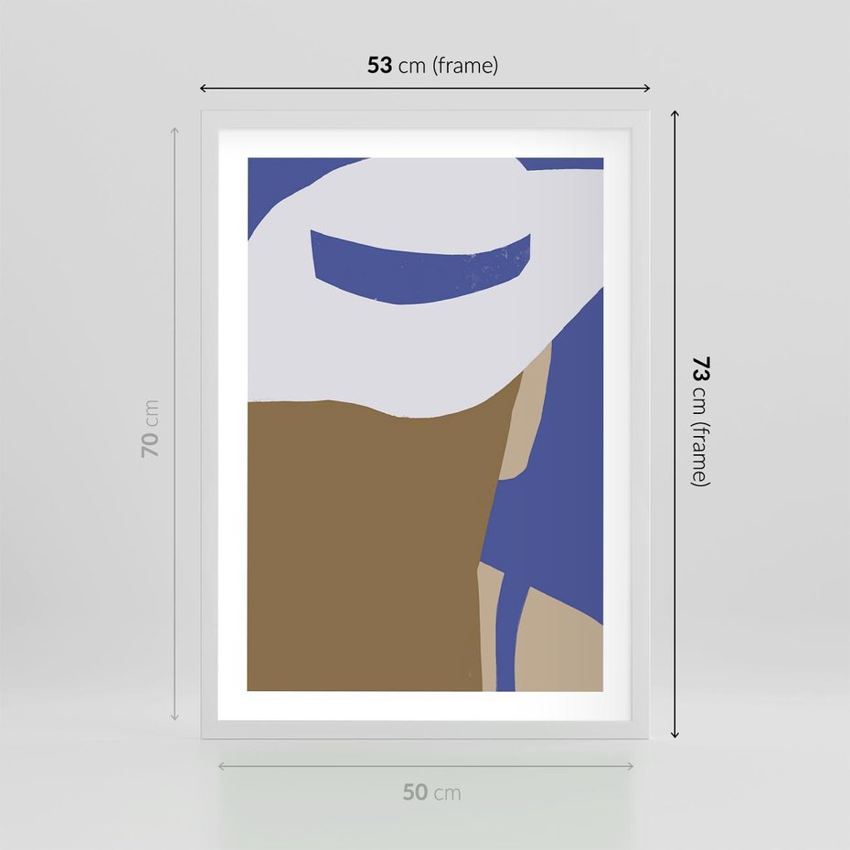 Plakat w ramie 50x70 - Kobiecy Wiatr - plakat retro, kobieta w kapeluszu - rama biała