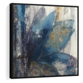 Obraz w ramie 50x50 - Tekstura Kwiatu - olejny obraz, niebieski kwiat - rama czarna