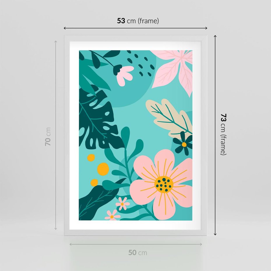 Plakat w ramie 50x70 - Kwiatowy Impuls - pastelowa kompozycja, kwiaty - rama biała