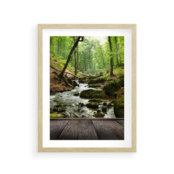 Plakat w ramie 30x40 - Strumyk w lesie - strumyk, w lesie - rama drewno