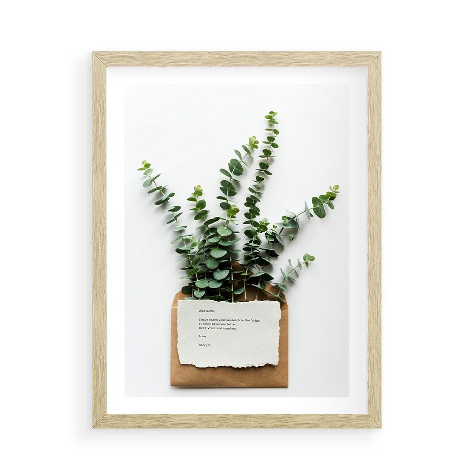 Plakat w ramie 50x70 - Eukaliptusowa harmonia - eukaliptus, liście - rama drewno