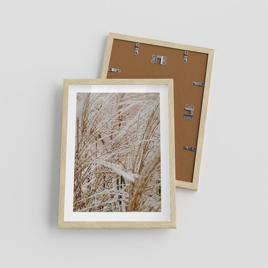 Plakat w ramie 30x40 - Beżowa Trawa - suche trawy, zbliżenie - rama drewno