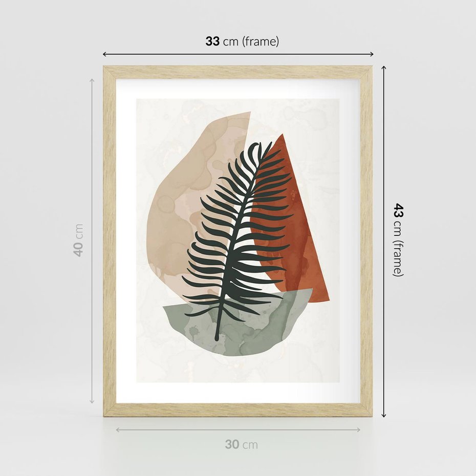 Plakat w ramie 30x40 - Czarna Palma w Brązowej Abstrakcji - grafika, akwarela - rama drewno