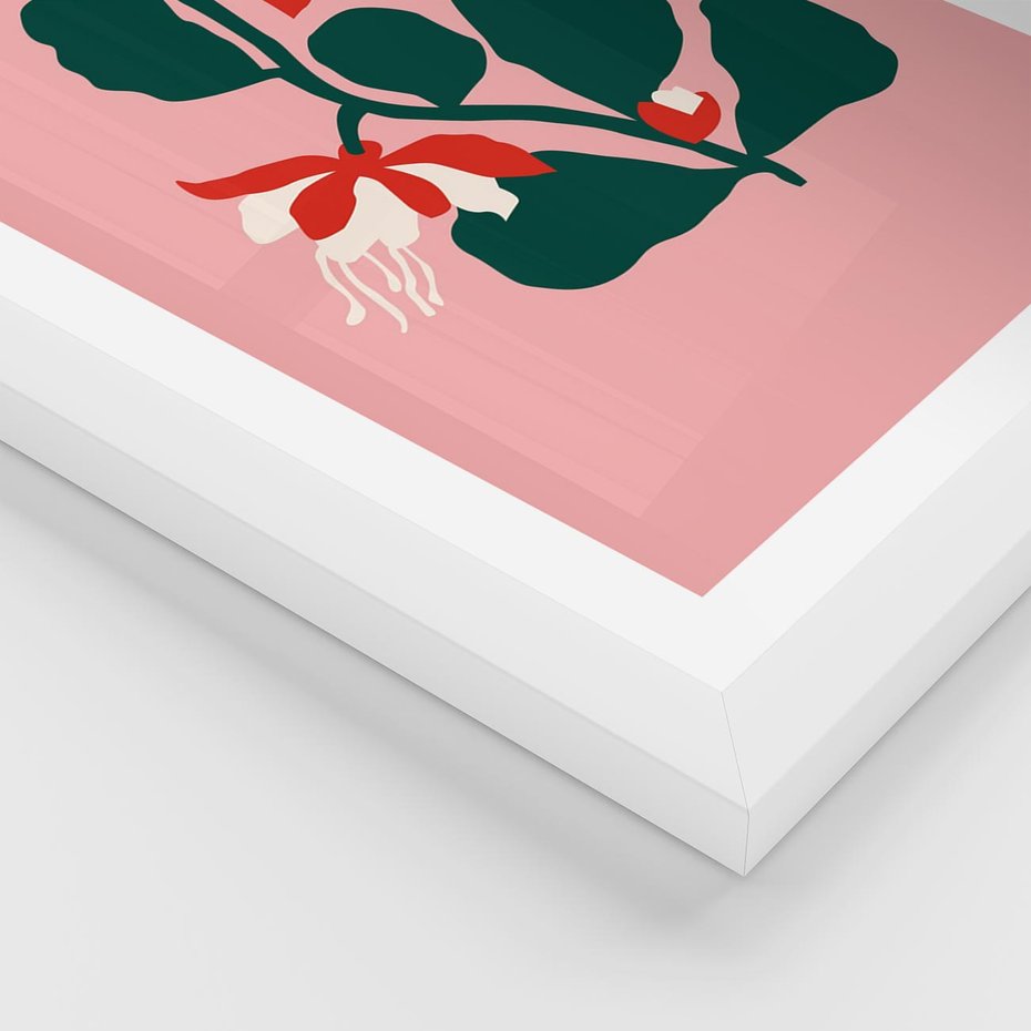 Plakat w ramie 30x40 - Migotliwa Kreatywność - abstrakcyjne kwiaty, różowe tło - rama biała