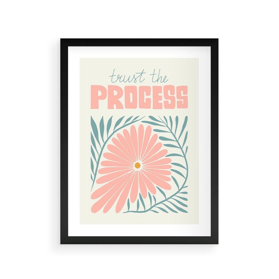 Plakat w ramie 30x40 - Symfonia Światła - typografia, pastelowa stokrotka - rama czarna