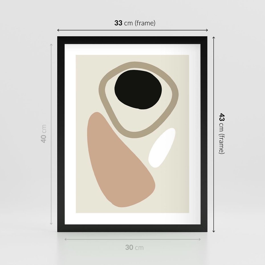 Plakat w ramie 30x40 - Beżowa Synergia - beżowa abstrakcyjna kompozycja, czarny akcent - rama czarna