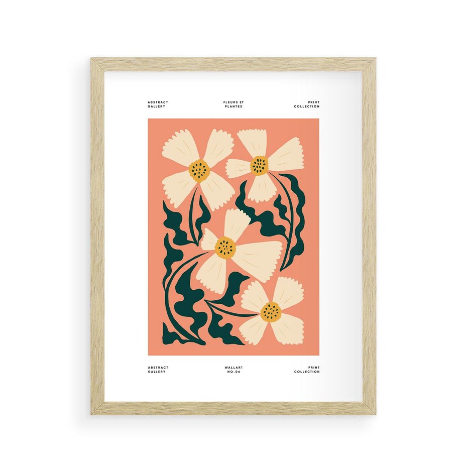 Plakat w ramie 40x50 - Refleksje w roślinnym odbiciu - kwiatowa kompozycja, minimalizm - rama drewno