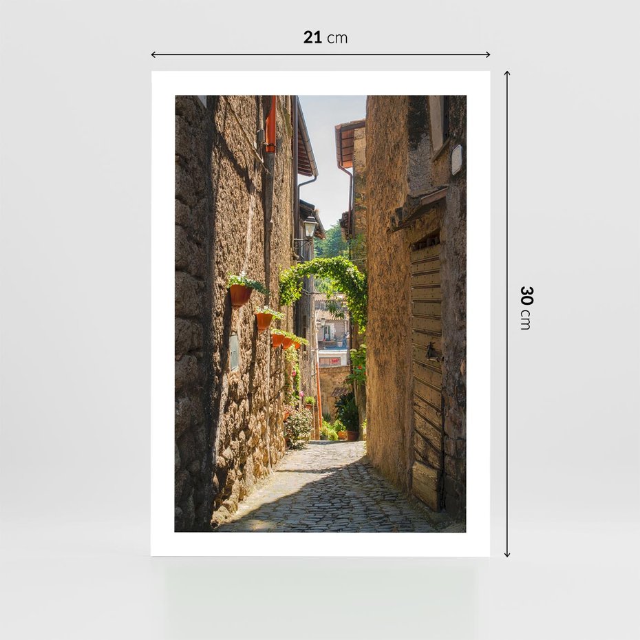 Plakat bez ramy 21x30 - Włoska uliczka w perspektywie - Włochy, uliczka