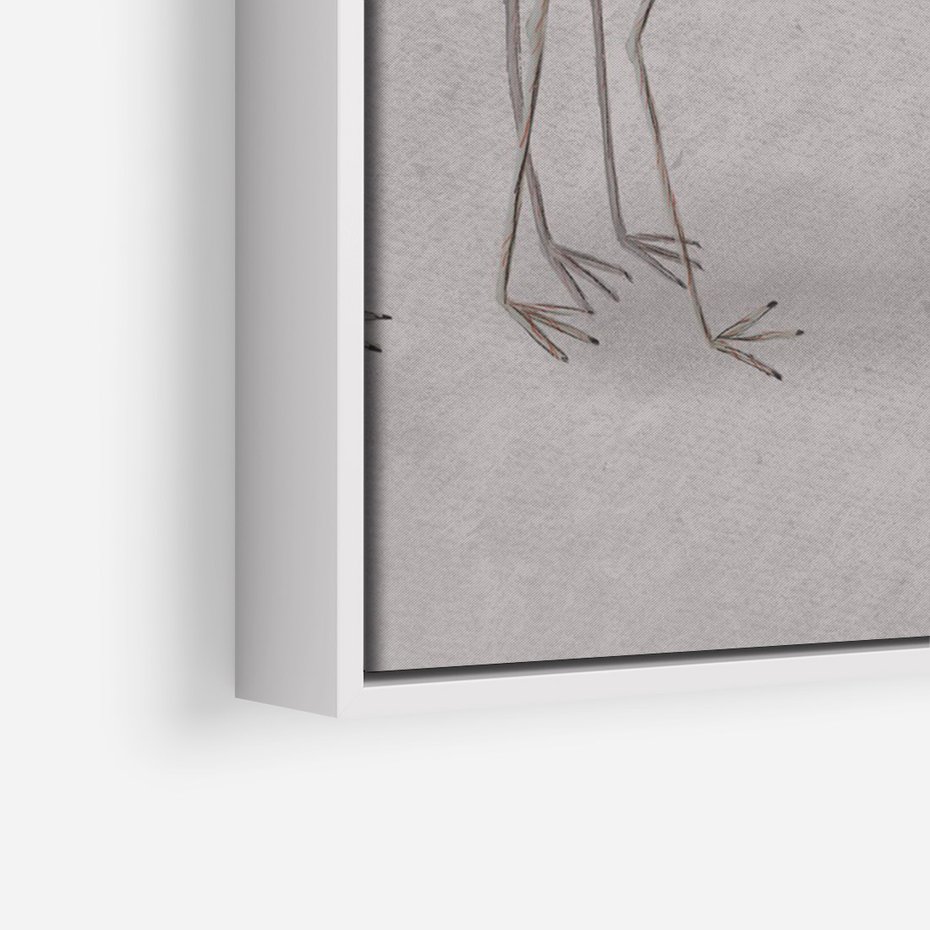 Obraz w ramie 80x120 - Spojrzenie wstecz w pędzlu - szkic rysunek, japońskie żurawie - rama biała