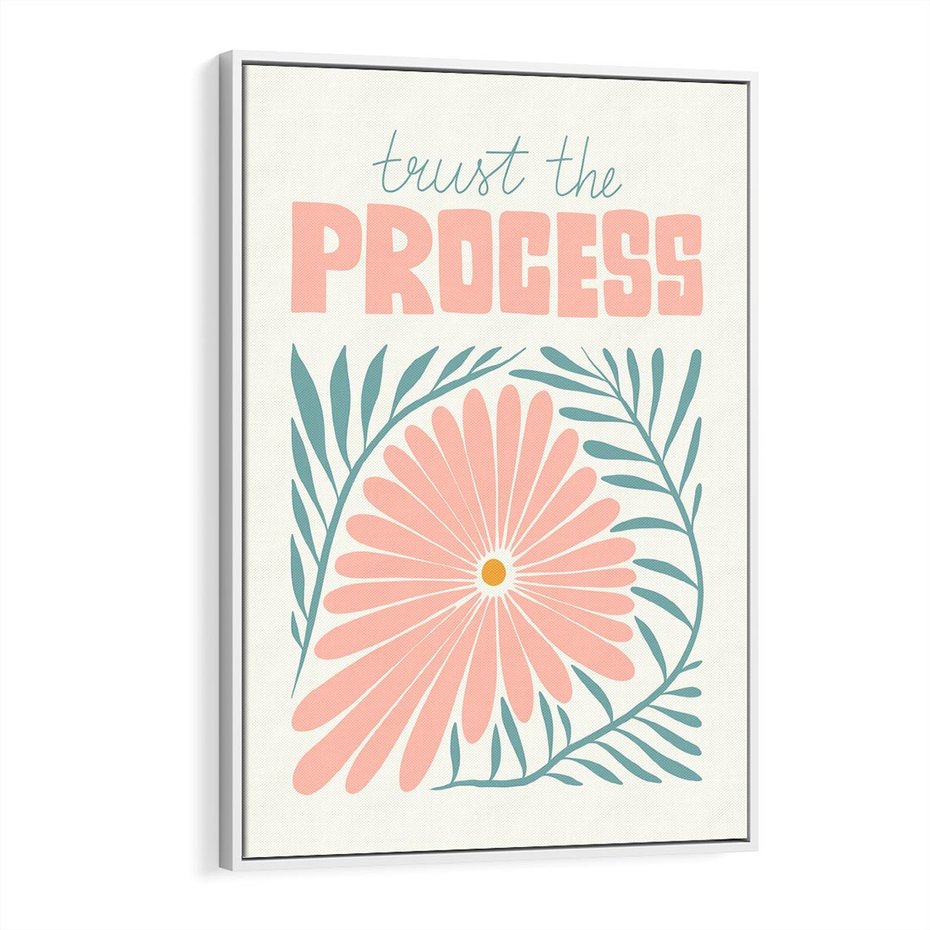 Obraz w ramie 80x120 - Symfonia Światła - typografia, pastelowa stokrotka - rama biała