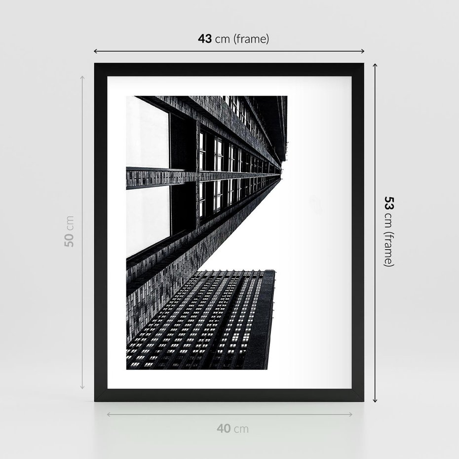 Plakat w ramie 40x50 - Geometryczna Asymetria - architektura, czarno białe zdjęcie - rama czarna