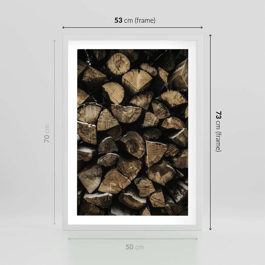 Plakat w ramie 50x70 - Piękno Prostej Formy - drewno, kłody - rama biała