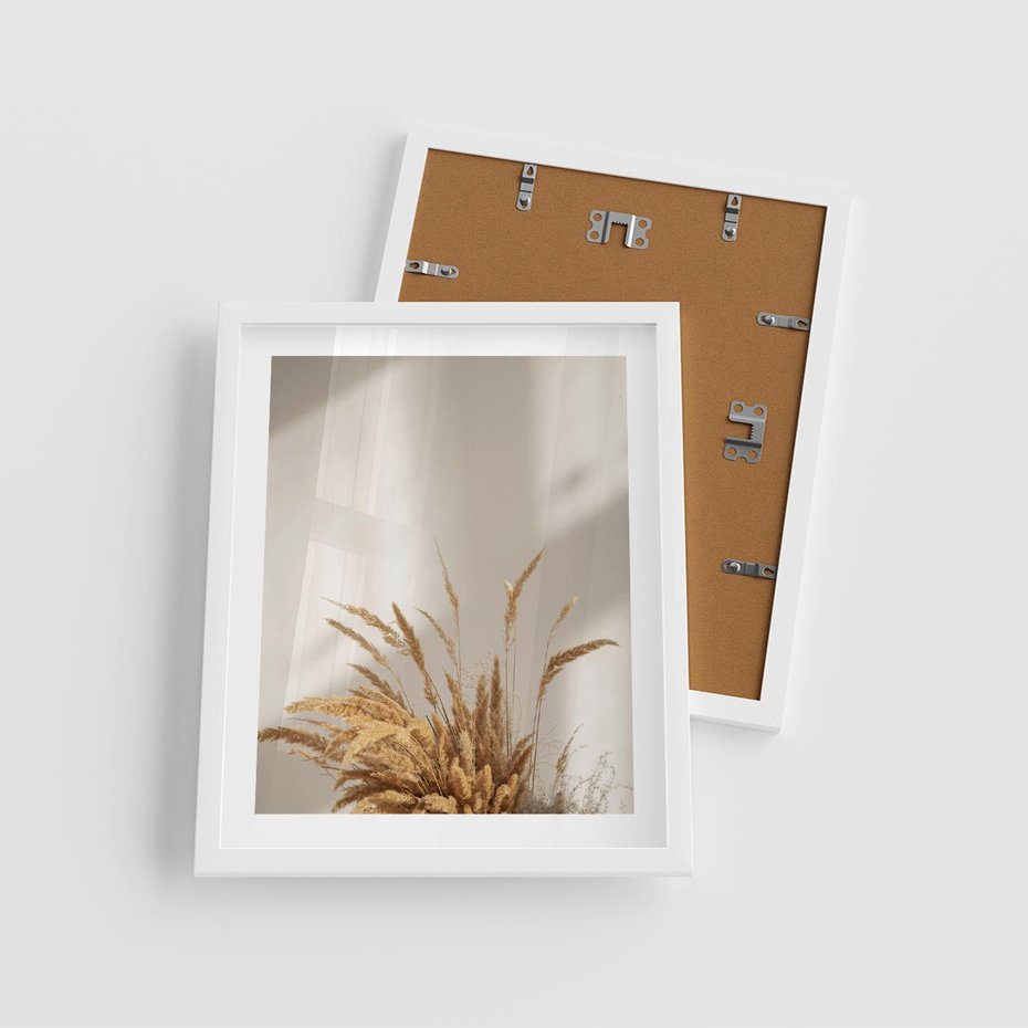 Plakat w ramie 40x50 - mpresyjne układy traw - boho, trawy - rama biała