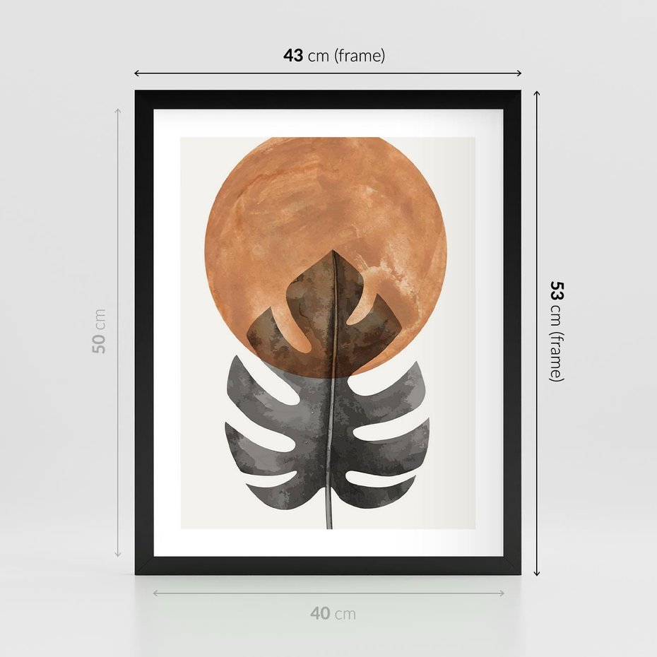 Plakat w ramie 40x50 - Natura a Sztuka - liść monstery, czarna grafika - rama czarna