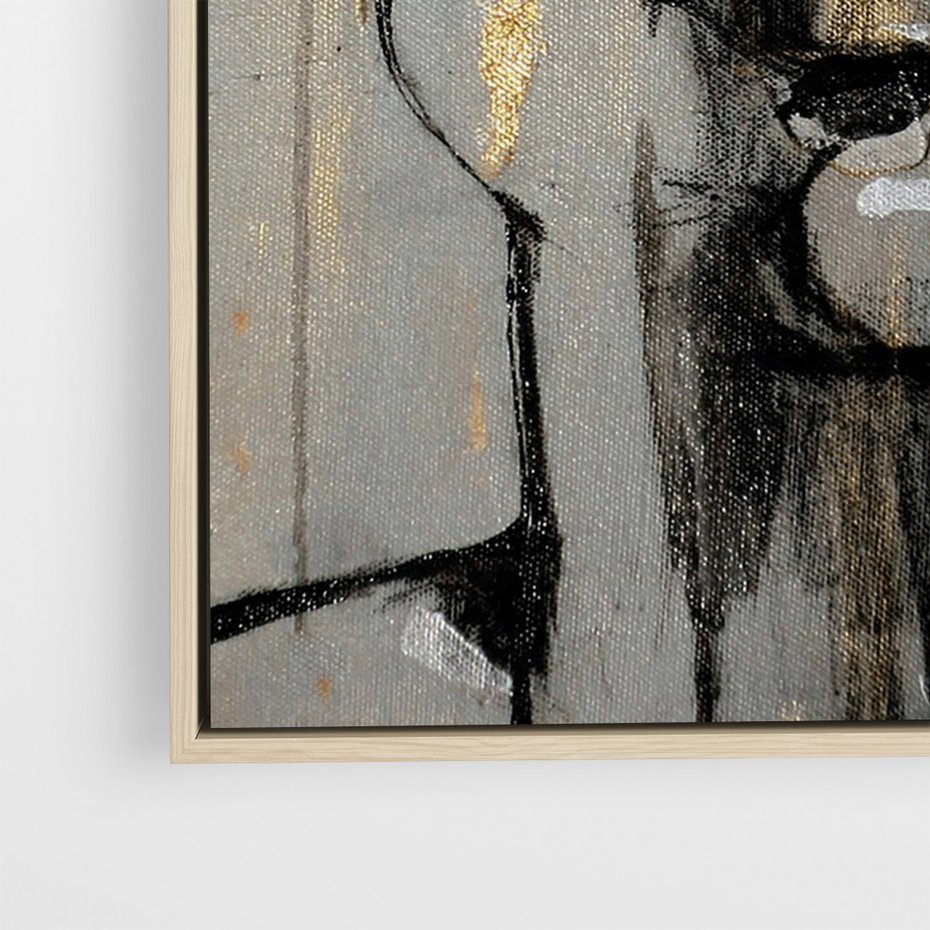 Obraz w ramie 80x120 - Kobieta - Abstrakcyjne Malowidło - złote, usta abstrakcja - rama drewno