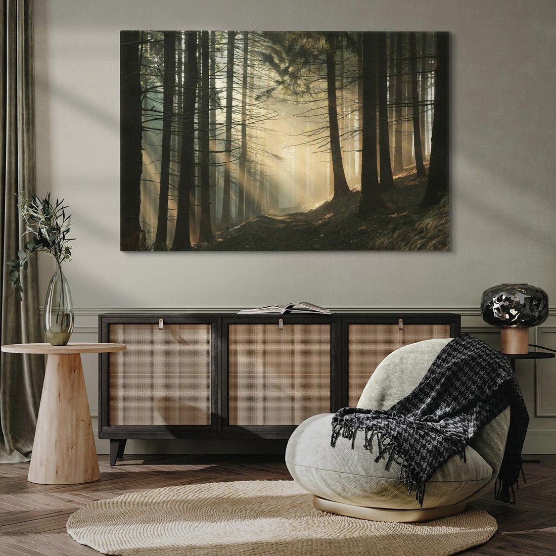 Obraz na płótnie 120x80 - Urok lasu: drzewa w pełnej okazałości - las, drzewa