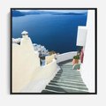 Obraz w ramie 50x50 - Malowniczy urok wyspy - Santorini, schodki - rama czarna