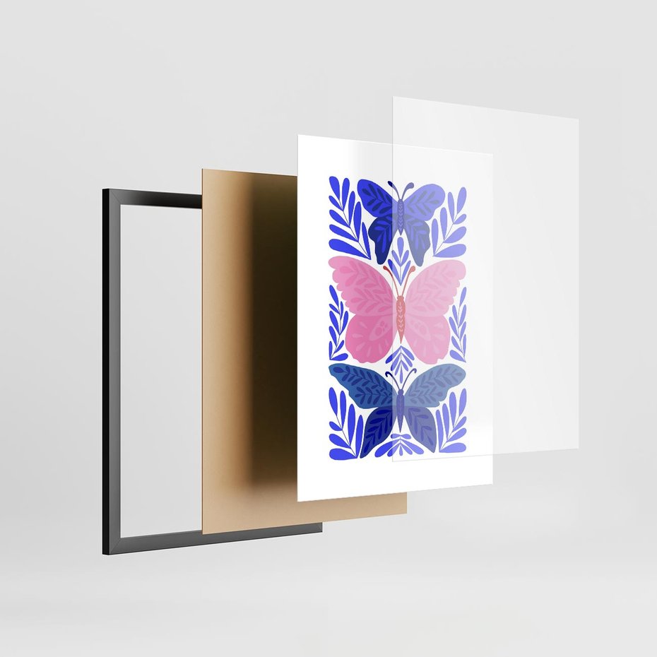 Plakat w ramie 30x40 - Delikatna Symfonia Natury - motyle, rośliny - rama czarna