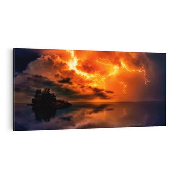 Obraz na płótnie 120x60 - Burza nad morzem z piorunem - burza, piorun
