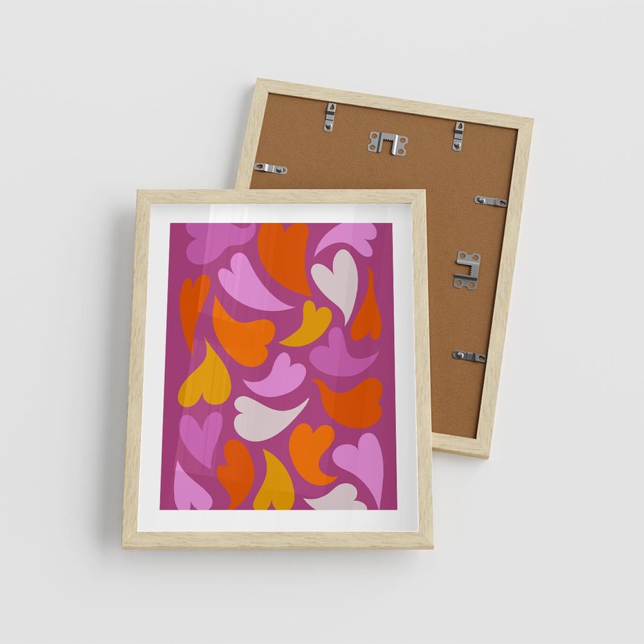 Plakat w ramie 40x50 - Podróżne Boho - wesoła grafika, serca - rama drewno