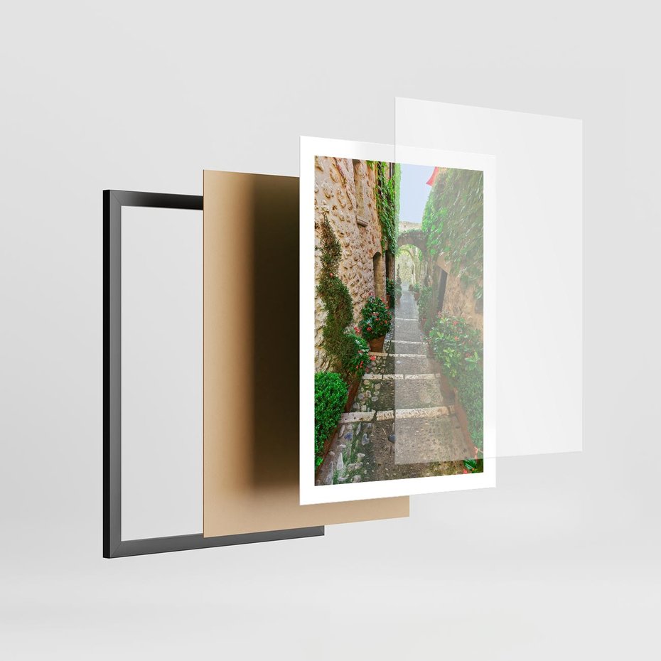 Plakat w ramie 50x70 - Magiczna podróż w głąb miasta - uliczka, perspektywa - rama czarna