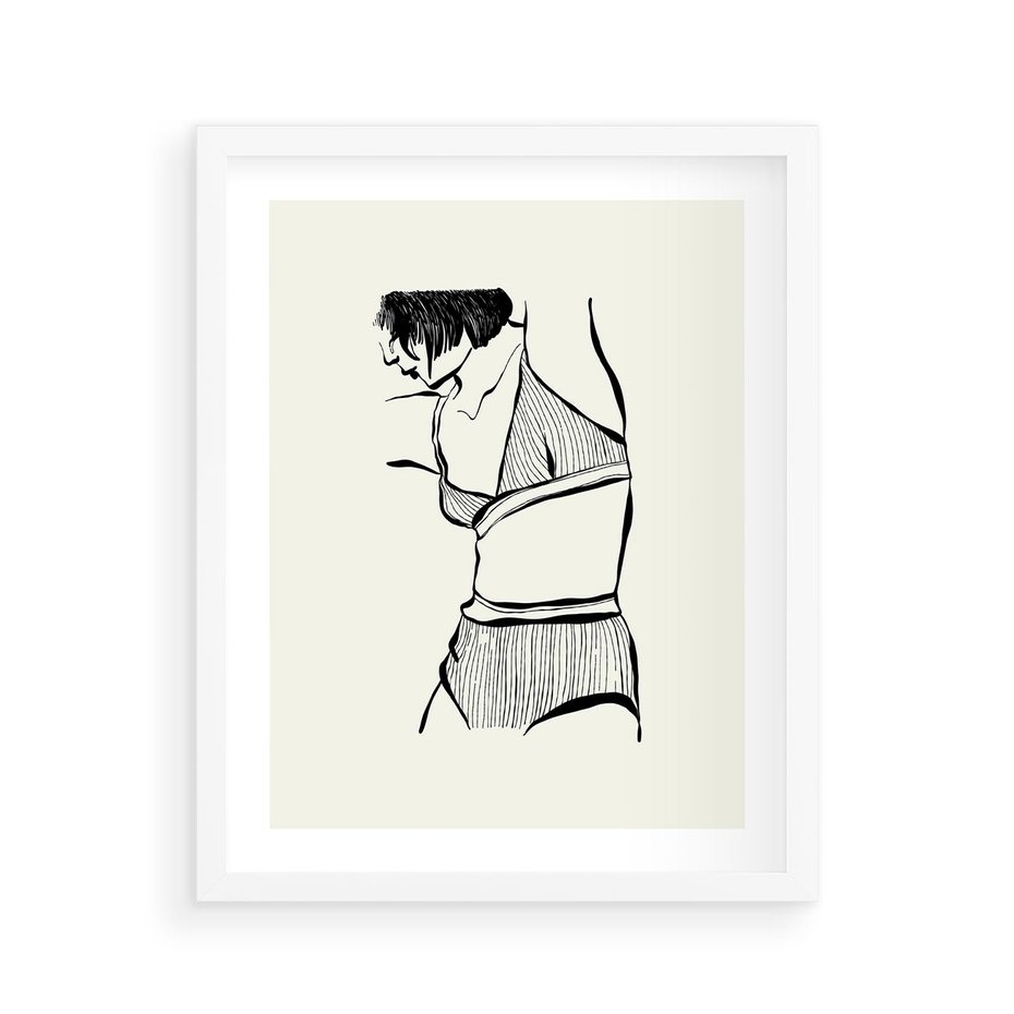 Plakat w ramie 40x50 - Minimalistyczny Urok - szkic, kobieta w bieliźnie - rama biała