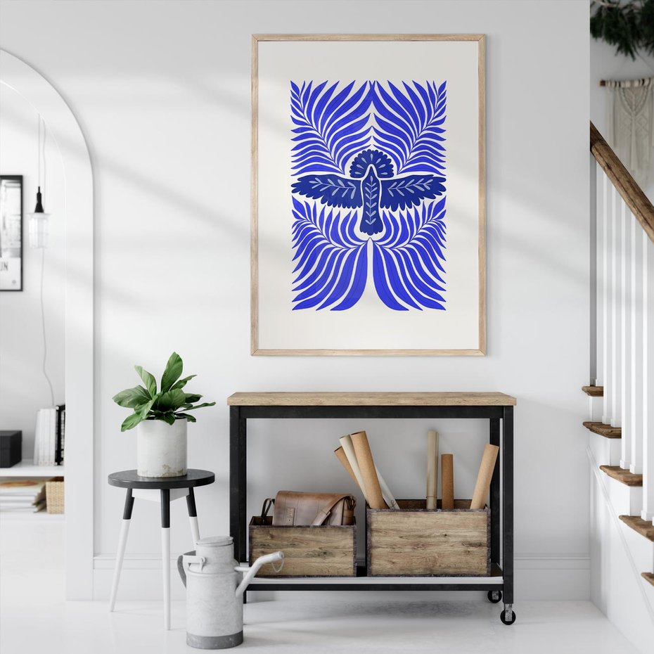 Plakat w ramie 50x70 - Etniczne Rekwizyty - etniczne roślinne wzory, granat - rama drewno