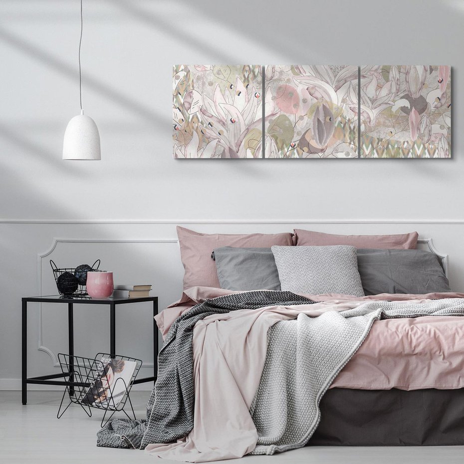 Obraz na płótnie 150x50 - Pejzaże zatajonej duszy - połączenie tekstur, roślinne motywy