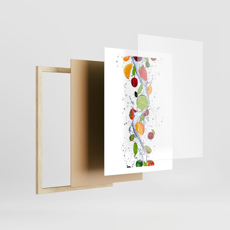 Plakat w ramie 50x70 - Kulinarne Inspiracje - owoce, woda - rama drewno