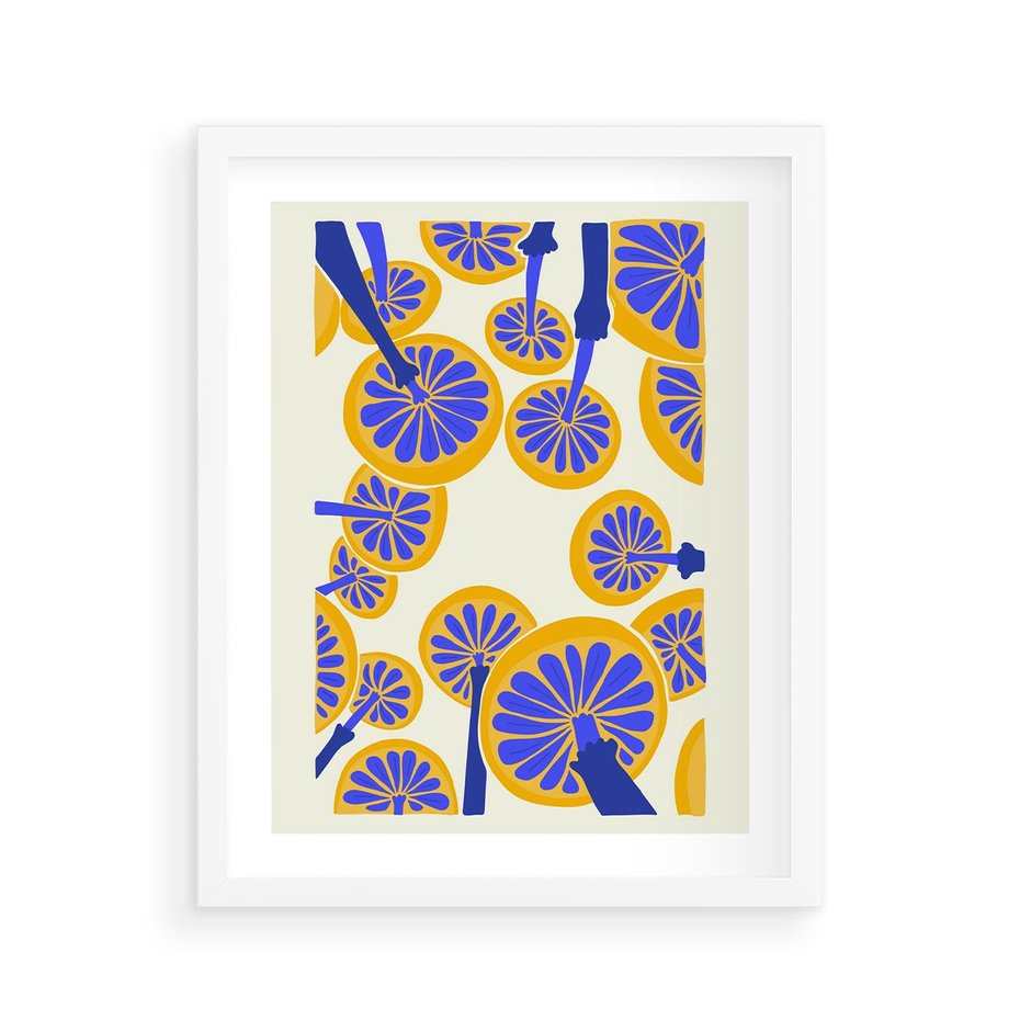 Plakat w ramie 40x50 - Malowane w słońcu - abstrakcyjna kompozycja, grzyby - rama biała