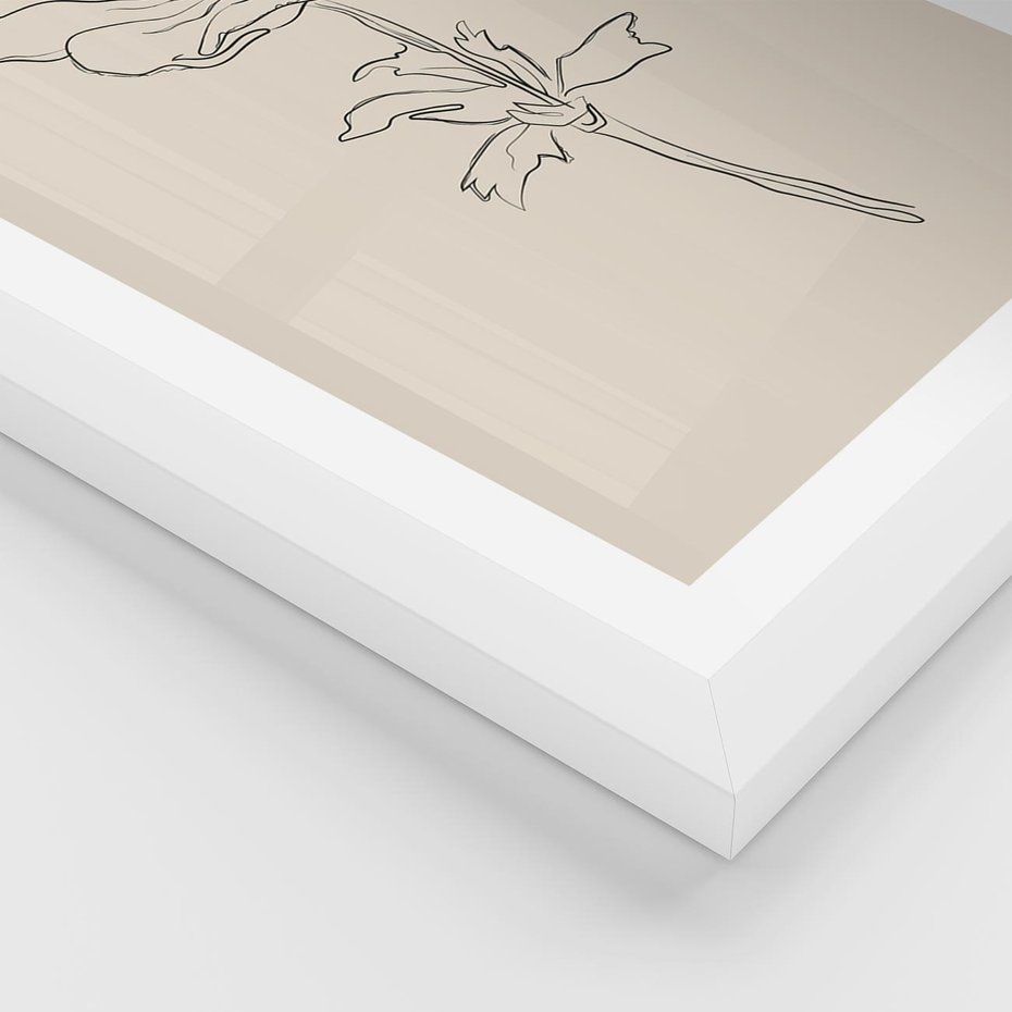 Plakat w ramie 40x50 - Przenikający Dialog - szkic kwiatu, mnimalistyczny szkic - rama biała