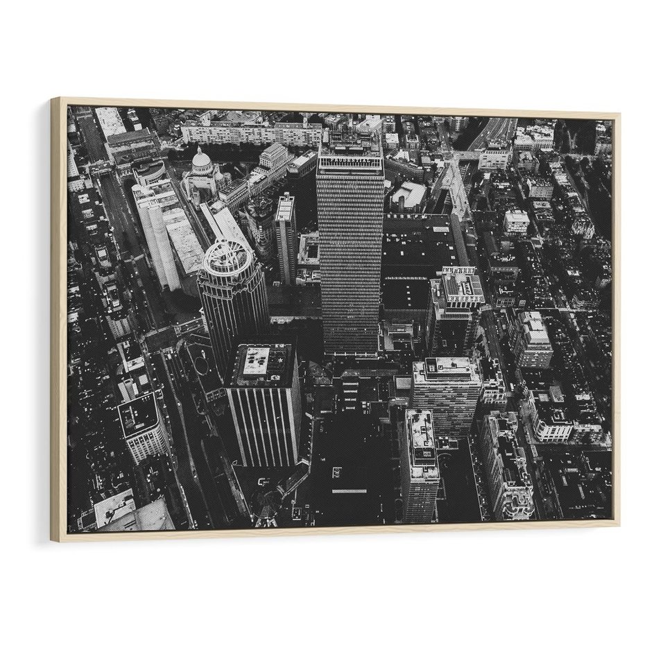 Obraz w ramie 100x70 - Kontrastujące miasto - miasto, biało - rama drewno