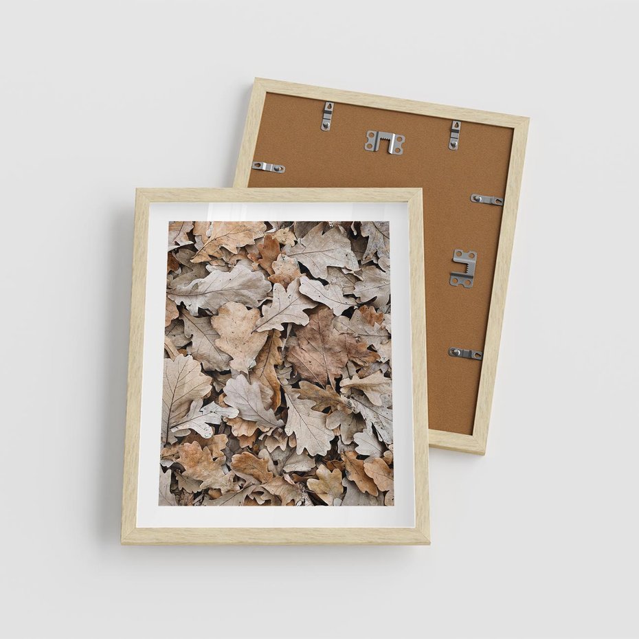 Plakat w ramie 40x50 - Nostalgiczny Pejzaż - suche liście, jesień - rama drewno
