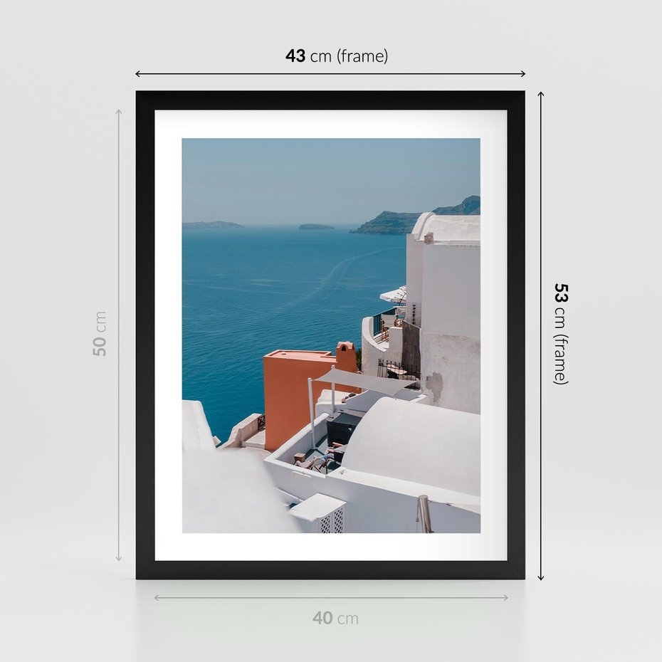 Plakat w ramie 40x50 - Magiczna Wyspa na Twojej Ścianie - Santorini, wyspa - rama czarna