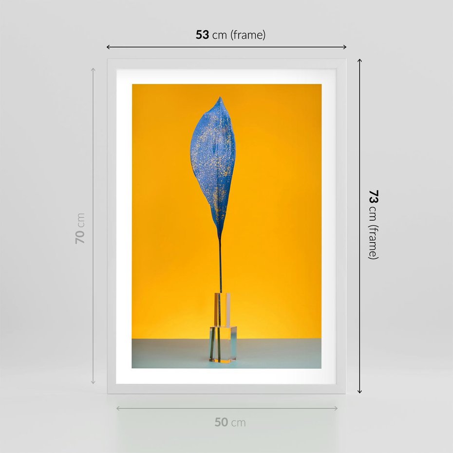Plakat w ramie 50x70 - Niebiańskie liście - liść, liście - rama biała
