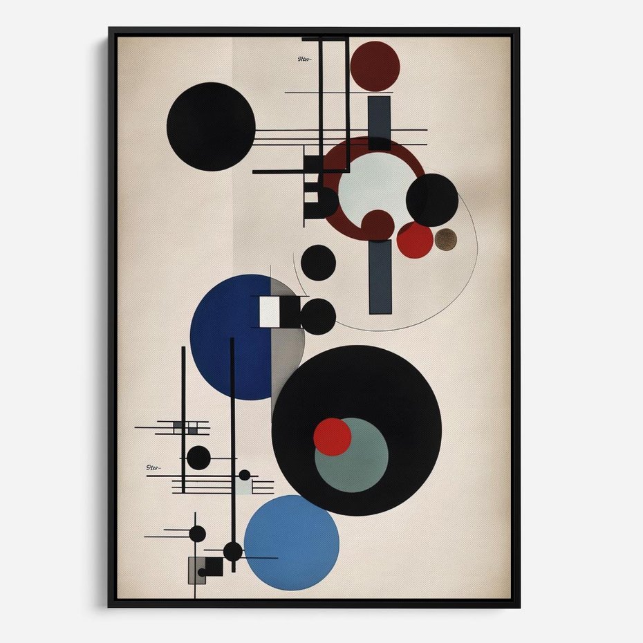 Obraz w ramie 50x70 - Rozkwitające Wibracje Wyobraźni - abstrakcyjna geometryczna kompozycja, koła linie - rama czarna