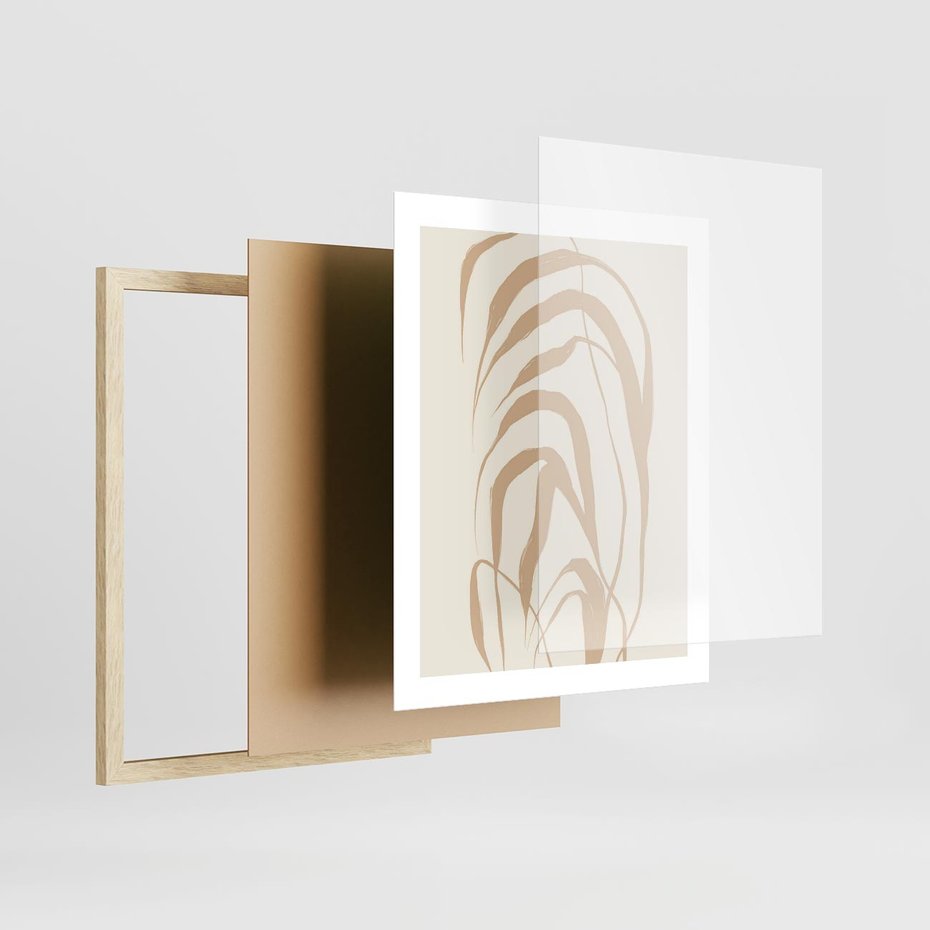 Plakat w ramie 40x50 - Formy Nowoczesności - minimalistyczny plakat, liście palmy - rama drewno