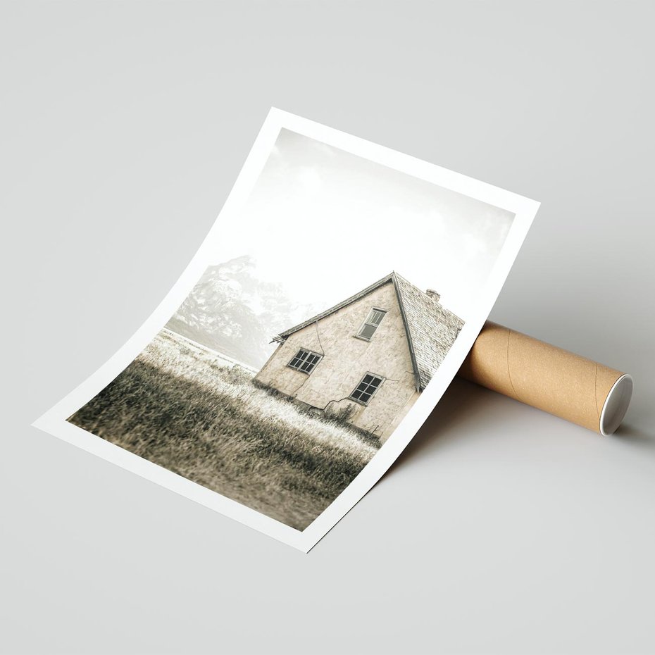 Plakat bez ramy 50x70 - Ciepła Atmosfera - dom, stary dom w górach