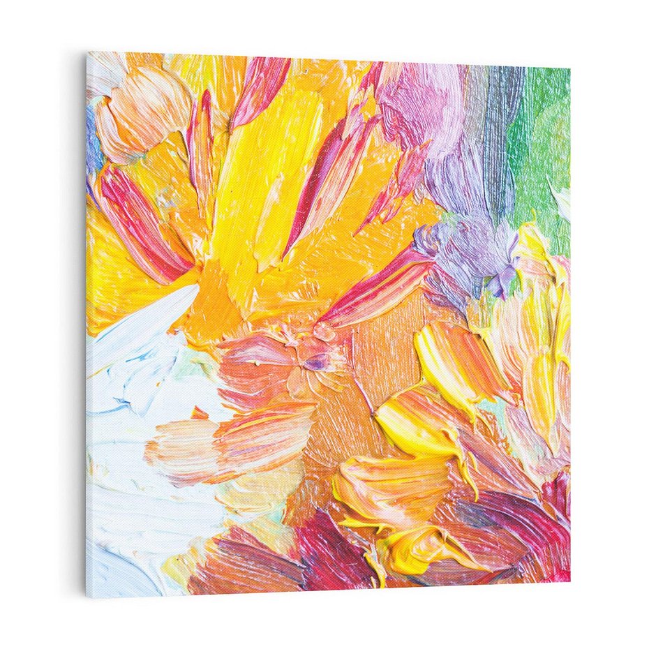 Obraz na płótnie 70x70 - Kwiatowe Harmonie - zbliżenie na obraz olejny, gruba warstwa farby