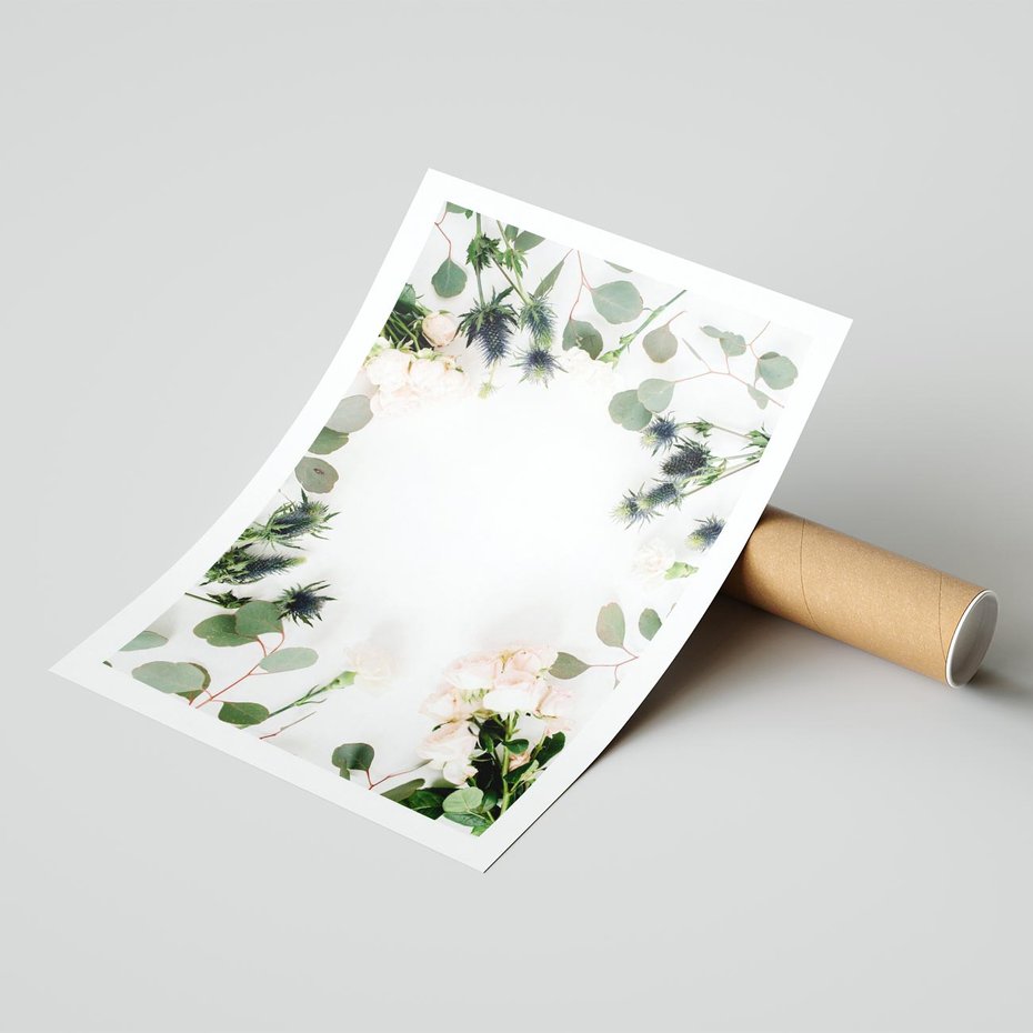 Plakat bez ramy 30x40 - Róże i Zielone Liście - kompozycja kwiatowa, róże