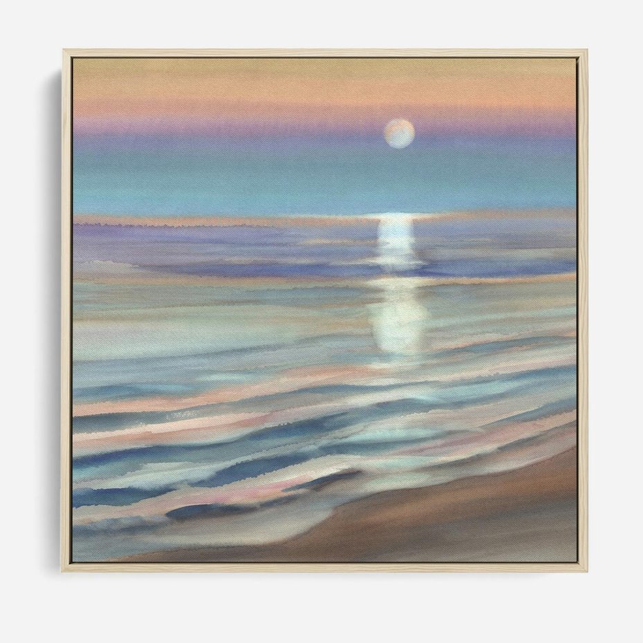 Obraz w ramie 80x80 - Witraże roziskrzonych myśli - akwarela, zamglony wschód słońca - rama drewno