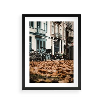 Plakat w ramie 40x50 - Rowery w Mieście pełnym Liści - rower, miasto - rama czarna