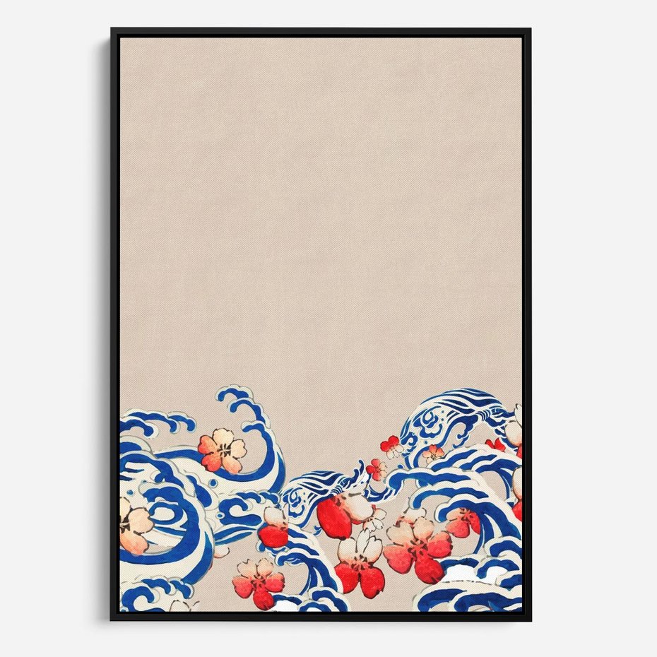 Obraz w ramie 70x100 - Japońska Harmonia: Falujące Kwiaty - japonia, orientalne kwiaty wiśni - rama czarna