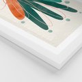 Plakat w ramie 50x70 - Energetyczna Harmonia Kwiatów - akwarelowe abstrakcyjne kształty, zieleń i pomarańcz - rama biała