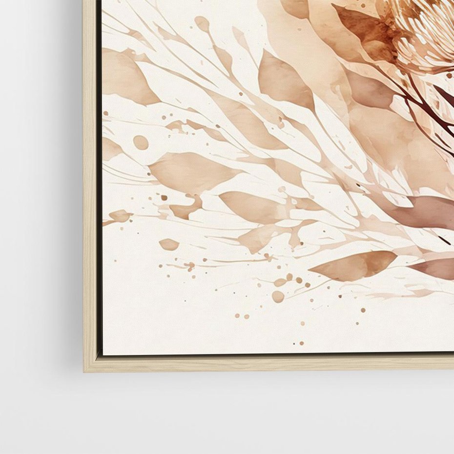 Obraz w ramie 100x70 - Nostalgiczne tańce pędzla - akwarelowe kwiaty, gałęzie - rama drewno